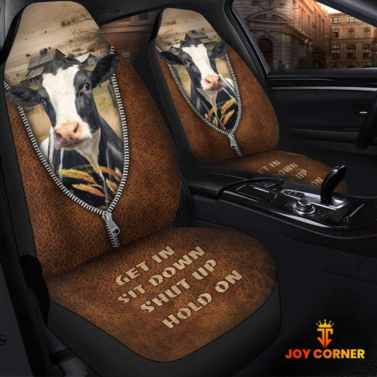 Uni Holstein Zipper Leather Pattern Car Seat Covers Universal Fit (2Pcs)