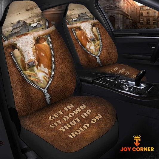 Uni Texas Longhorn Zipper Leather Pattern Car Seat Covers Universal Fit (2Pcs)