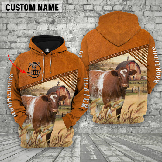 Uni Personalized Name Shorthorn Barn Farm 3D Hoodie