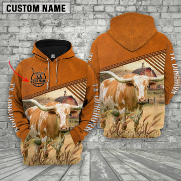 Uni Personalized Name Texas Longhorn Barn Farm 3D Hoodie