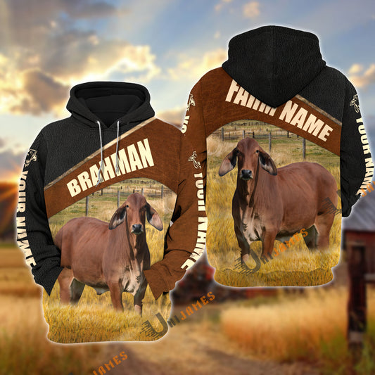 Uni Personalized Name & Farm Name Red Brahman Cattle Hoodie