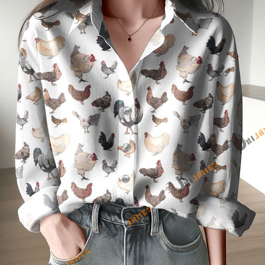 Unique Chickens Pattern Casual Shirt