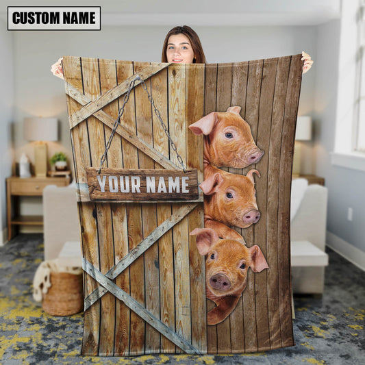Uni Personalized Name Pig Brown Barn Blanket