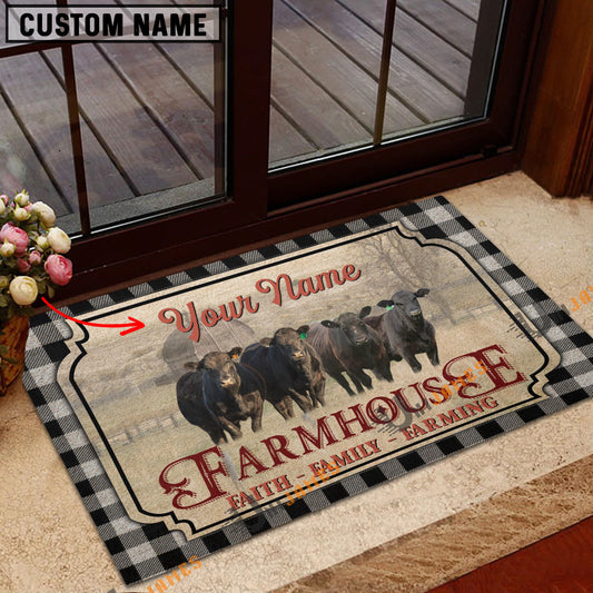 Uni Black Angus Faith Family Farming Black Border Custom Name Doormat