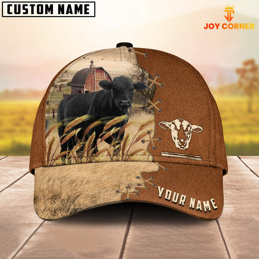 Uni Black Angus Custom Name Brown Leather Pattern Cap