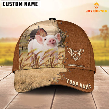 Uni Pig Custom Name Brown Leather Pattern Cap