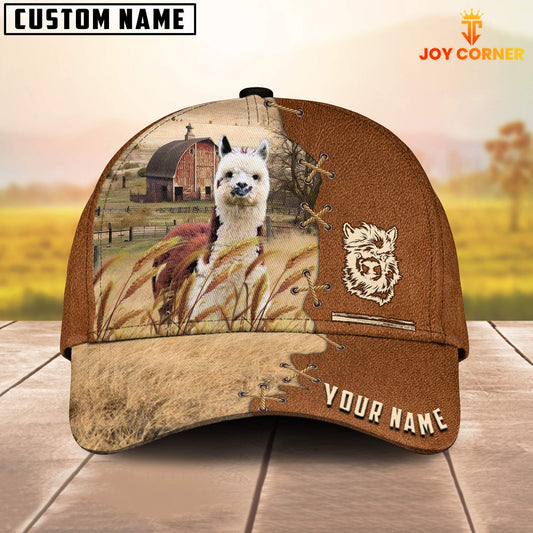 Uni Llama Custom Name Brown Leather Pattern Cap