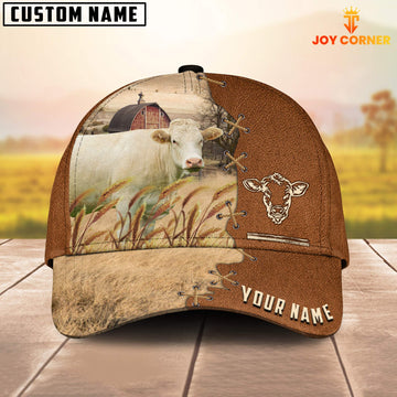 Uni Charolais No Horn Custom Name Brown Leather Pattern Cap