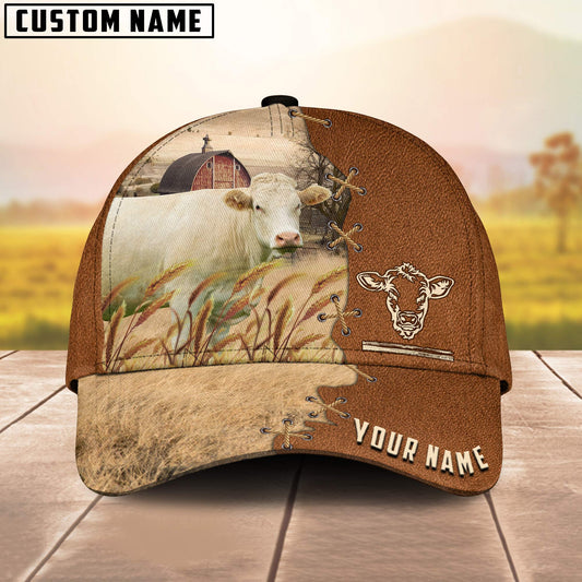 Uni Charolais Custom Name Brown Leather Pattern Cap