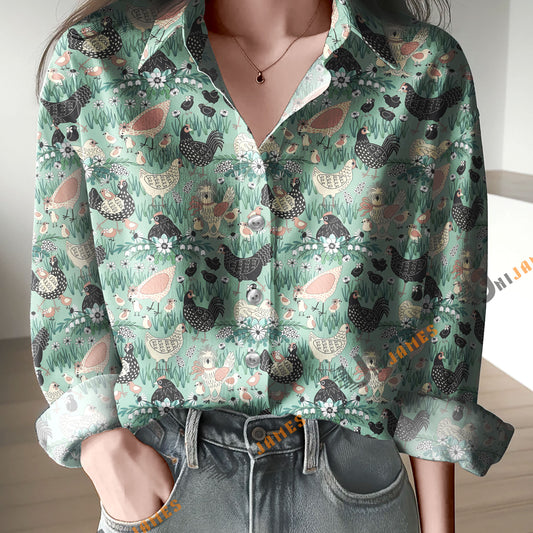 Unique Spring Chickens Pattern Casual Shirt