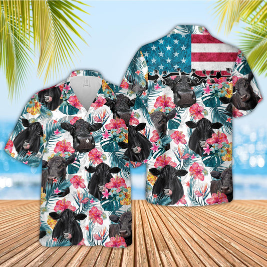 Unique Black Angus Happiness Floral 3D Hawaiian Shirt
