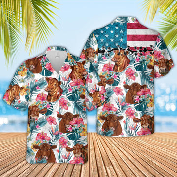 Unique Red Angus Happiness Floral 3D Hawaiian Shirts