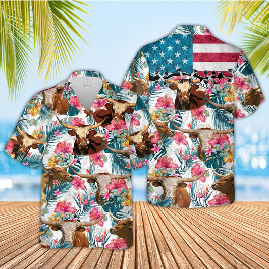 Unique Texas Longhorn Happiness Floral 3D Hawaiian Shirts