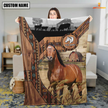 Uni Horse Custom Name Brocade Pattern Blanket