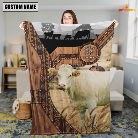 Uni Charolais No Horn Custom Name Brocade Pattern Blanket