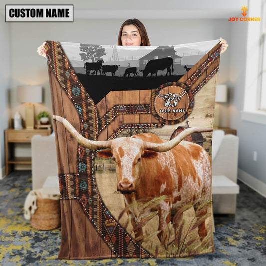 Uni Texas Longhorn Custom Name Brocade Pattern Blanket