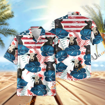 Uni Belted Galloway US Flag Flower Hawaiian Shirt