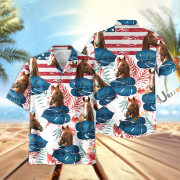 Uni Horse US Flag Flower Hawaiian Shirt