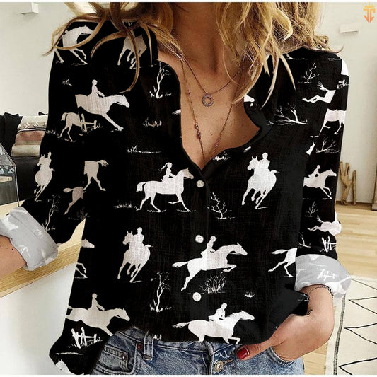 Unique Horse Racing Black & White Casual Shirt