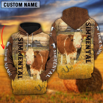 Uni Personalized Name Farm Simmental  Brown Hoodie