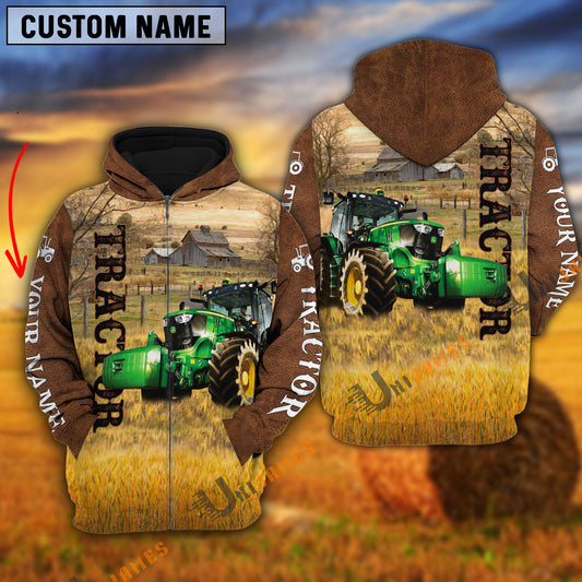 Uni Personalized Name Farm Tractor Brown Hoodie