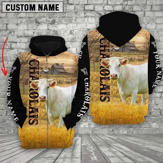 Uni Personalized Name Charolais Cattle On The Farm 3D Shirt