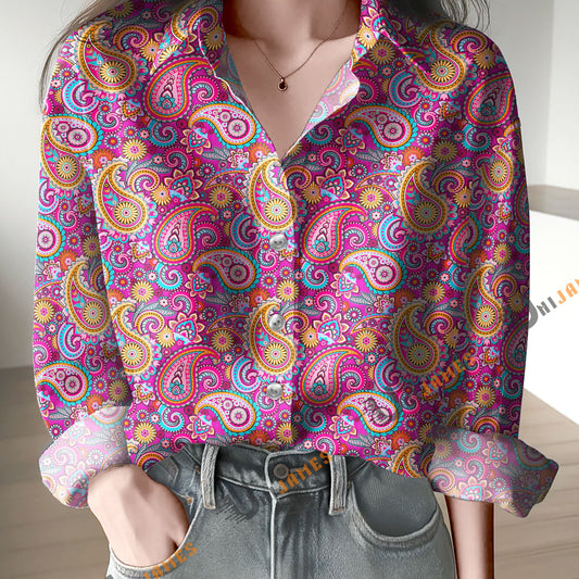 Unique Pink Paisley Bandana Pattern Casual Shirt