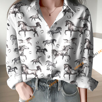 Unique Horse Watercolor Art Pattern Casual Shirt