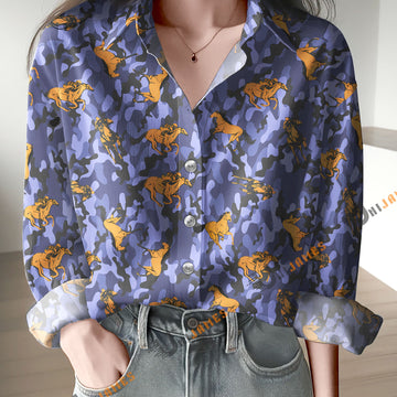 Unique Horse Purple Camo Pattern Casual Shirt