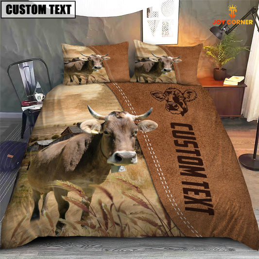 Uni Custom Name Brown Swiss Cattle Brown Bedding Set