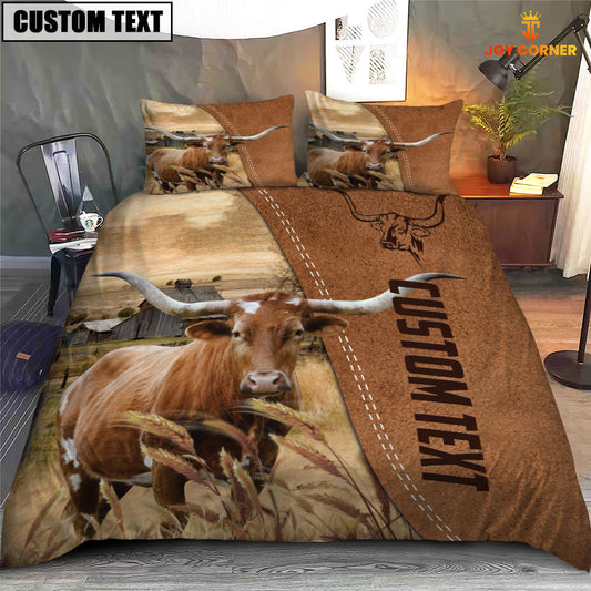 Uni Custom Name TX Longhorn Cattle Brown Bedding Set