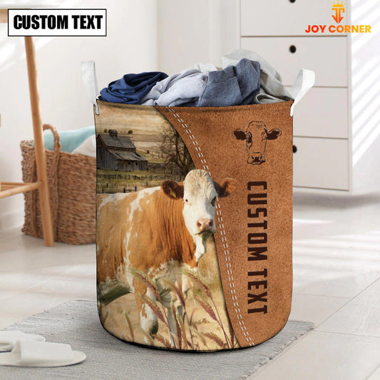 Uni Fleckvieh Brown Farm Custom Name Laundry Basket