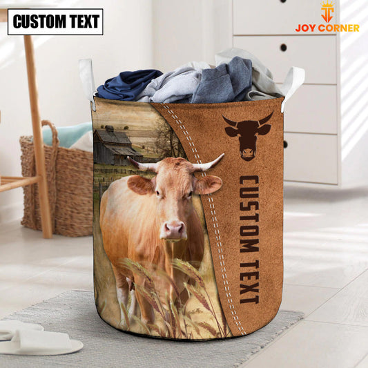 Uni Gelbvieh Brown Farm Custom Name Laundry Basket