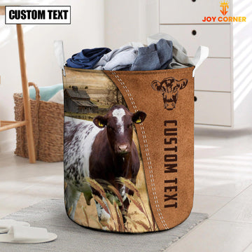 Uni Shorthorn Brown Farm Custom Name Laundry Basket
