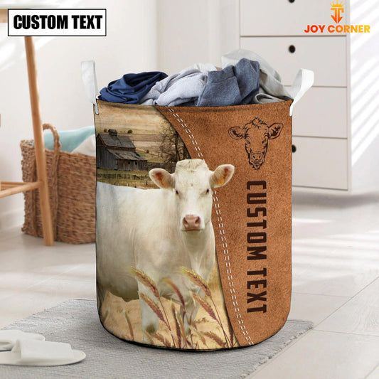 Uni Charolais Brown Farm Custom Name Laundry Basket