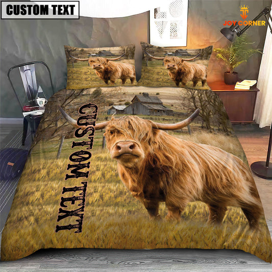 Uni Personalized Name Highland Cattle On The Farm 3D Bedding Set