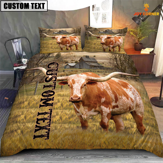 Uni Personalized Name TX Longhorn Cattle On The Farm 3D Bedding Set