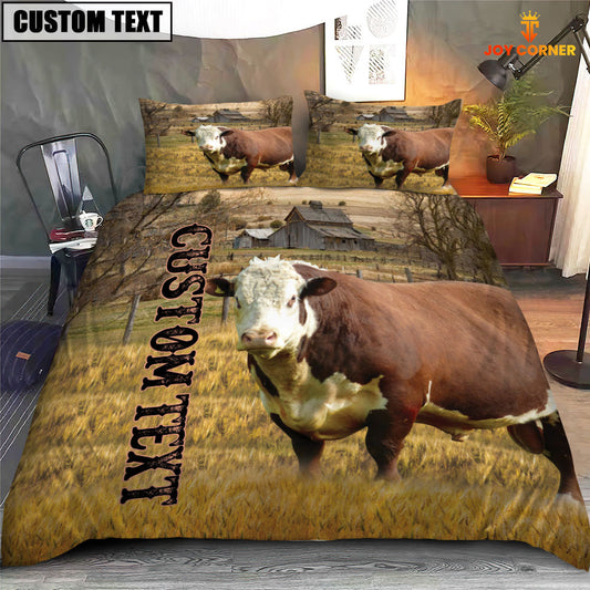 Uni Personalized Name Hereford Cattle On The Farm 3D Bedding Set