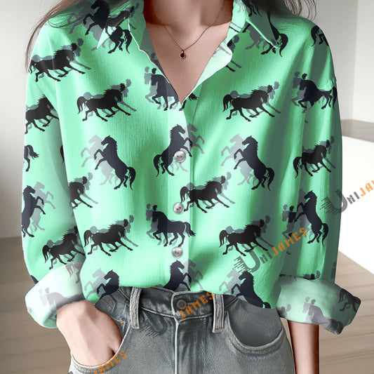 Unique Running And Galloping Horse Pattern Casual Shirt