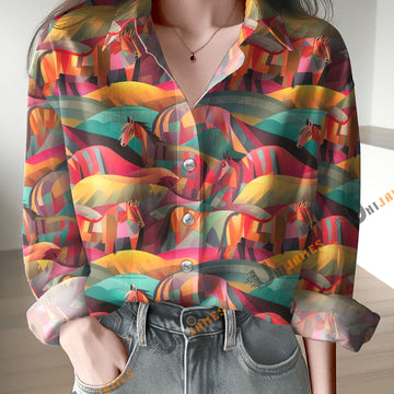 Unique Fantasy Colorful Horse Pattern Casual Shirt