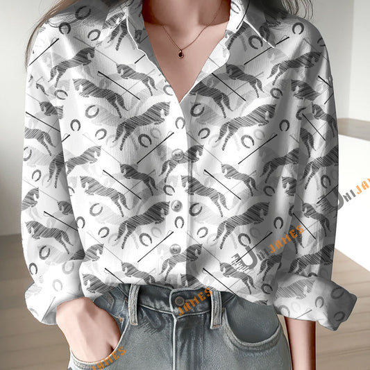 Unique Scribble Horse Pattern Casual Shirt