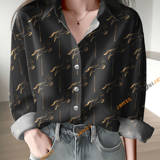 Unique Jumping Horse Black Pattern Casual Shirt