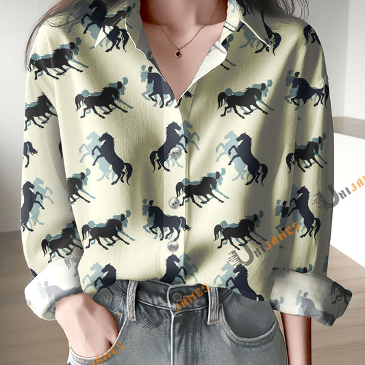 Unique Running And Galloping Horses Pattern Casual Shirt