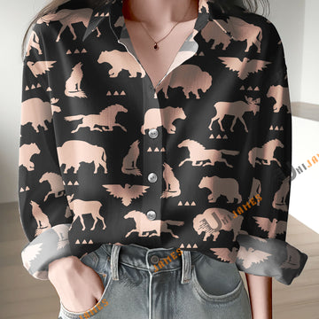 Unique Black America Wild Life Pattern Casual Shirt