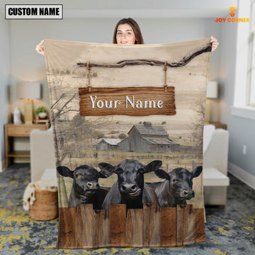 Uni Personalized Name Black Angus Wooden Pattern Blanket