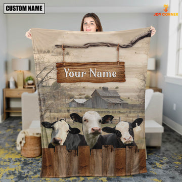 Uni Personalized Name Black Hereford Wooden Pattern Blanket