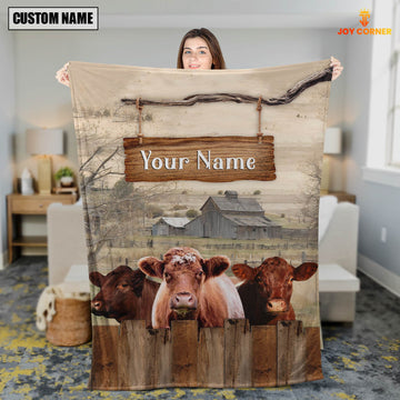 Uni Personalized Name Shorthorn Wooden Pattern Blanket