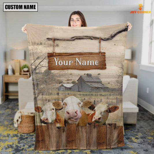 Uni Personalized Name Simmental Wooden Pattern Blanket