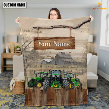 Uni Personalized Name Tractor Wooden Pattern Blanket