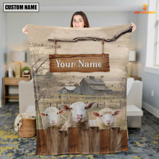 Uni Personalized Name Sheep Wooden Pattern Blanket